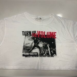 White Graphic Tee with Red and Black Print